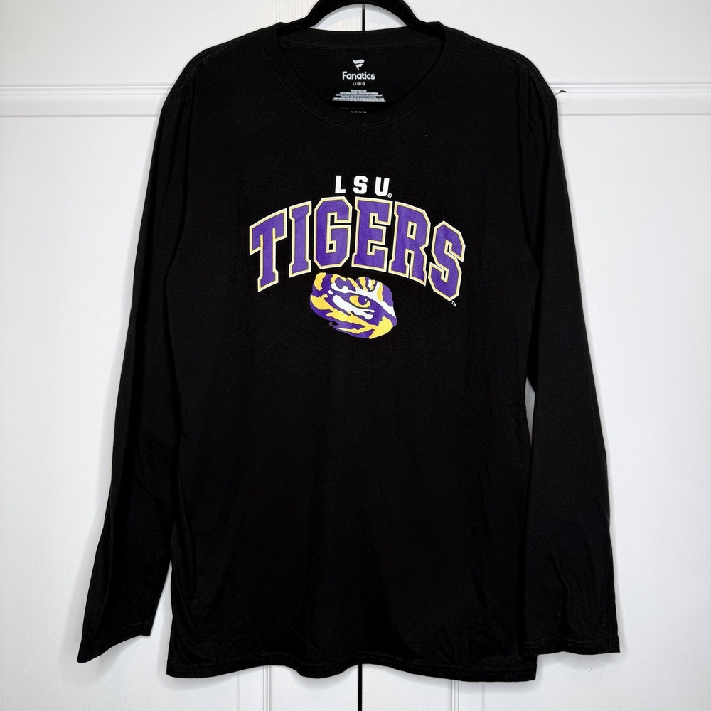LSU Tigers Shirt Mens Large Black NCAA Football Fanatics Long Sleeve Graphic Tee